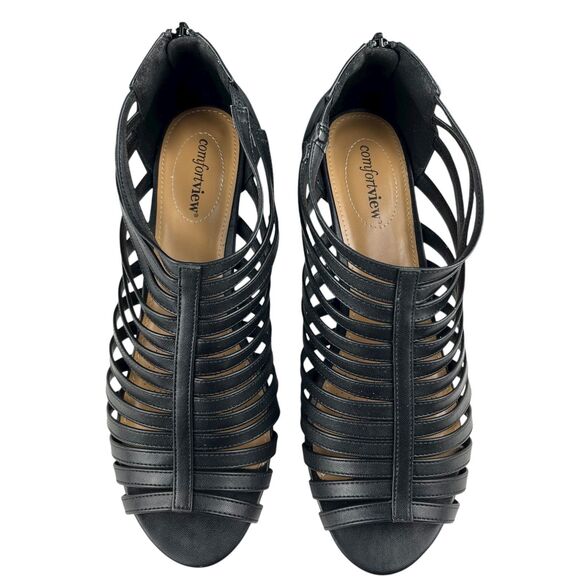 Comfortview Saffi Heeled Sandals Women’s Size 12WW Black Faux Leather Strappy - Picture 2 of 11